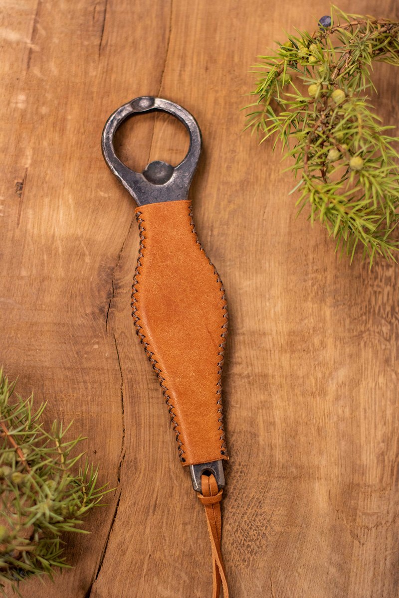 Bottle opener with colorful hand-stitched leather handle - Image 10