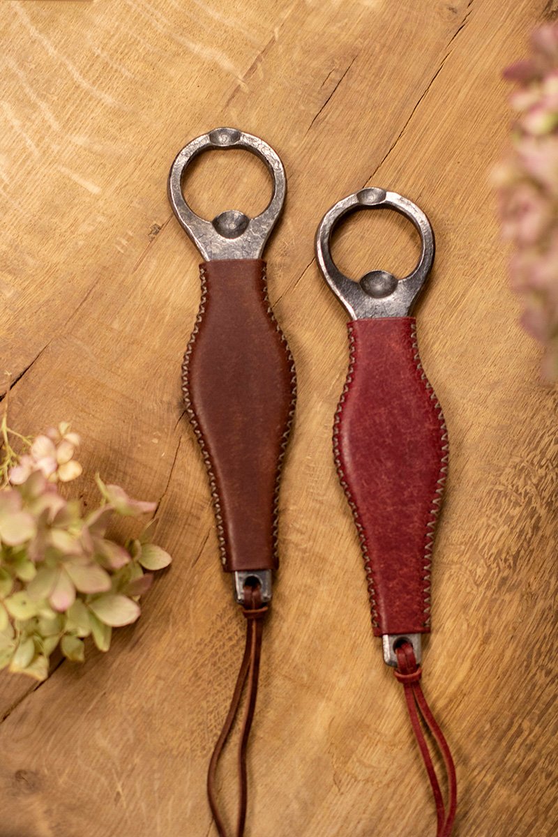 Bottle opener with colorful hand-stitched leather handle - Image 13